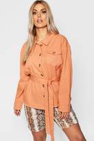 Thumbnail for your product : boohoo Plus Horn Button Tie Denim Jacket
