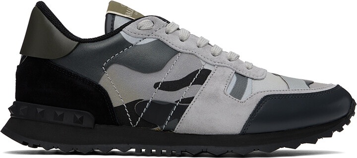 Valentino Garavani Gray Black Camouflage Rockrunner Sneakers