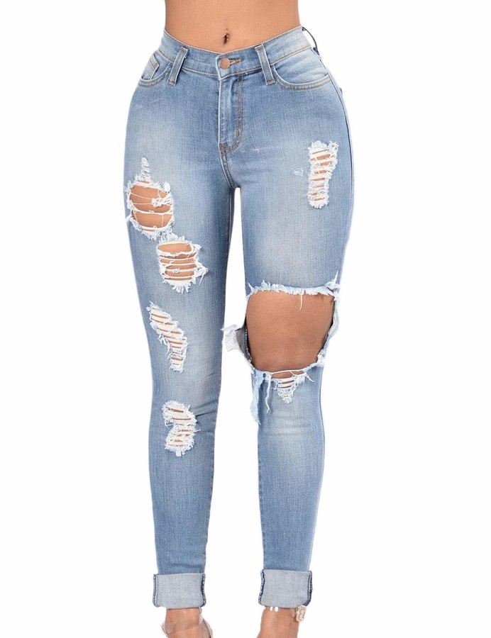 Ripped Denim Light Blue Jeans Women Shop The World S Largest Collection Of Fashion Shopstyle Uk