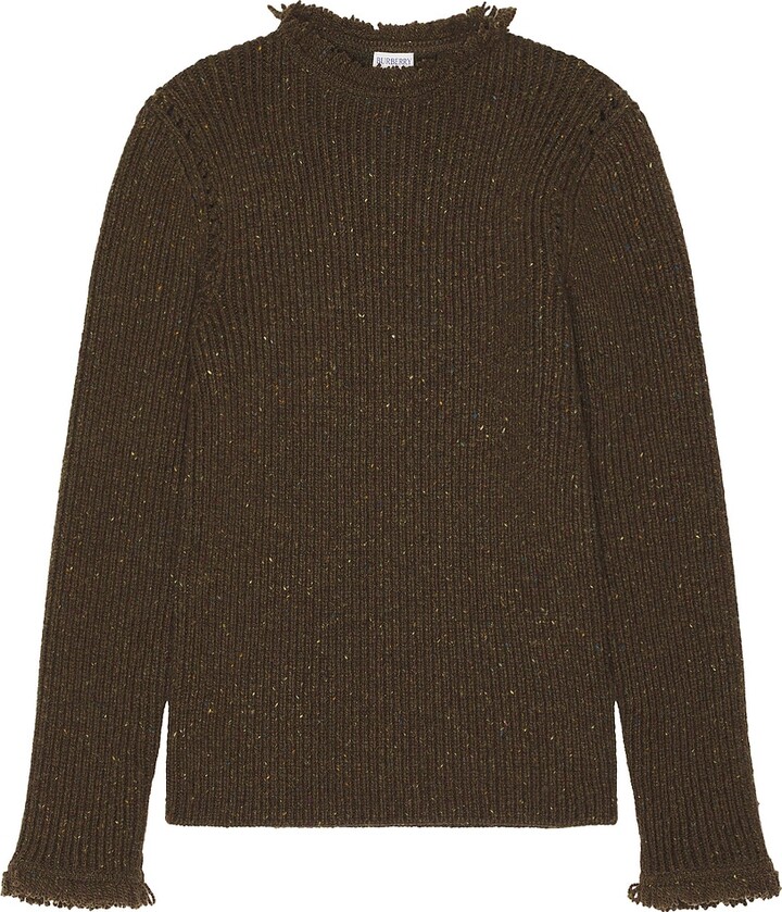 Burberry Fringe Trim Crewneck in Olive