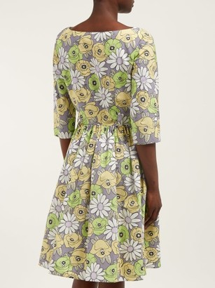 Prada Blossom-print Cotton Poplin Smock Dress - Grey Multi