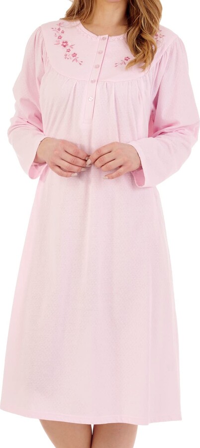 Slenderella Long Sleeve Jersey Nightdress ND88117 Pink 24-26