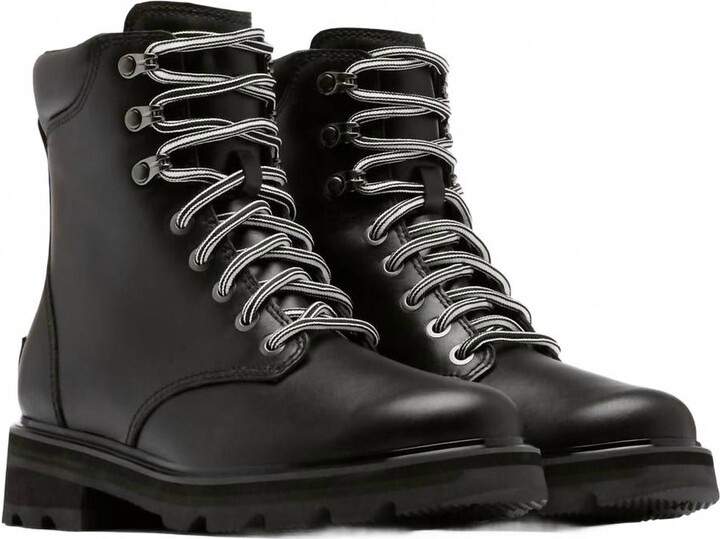 Sorel Women's Lennox Lace Stkd Waterproof Boot In Black Sea Salt