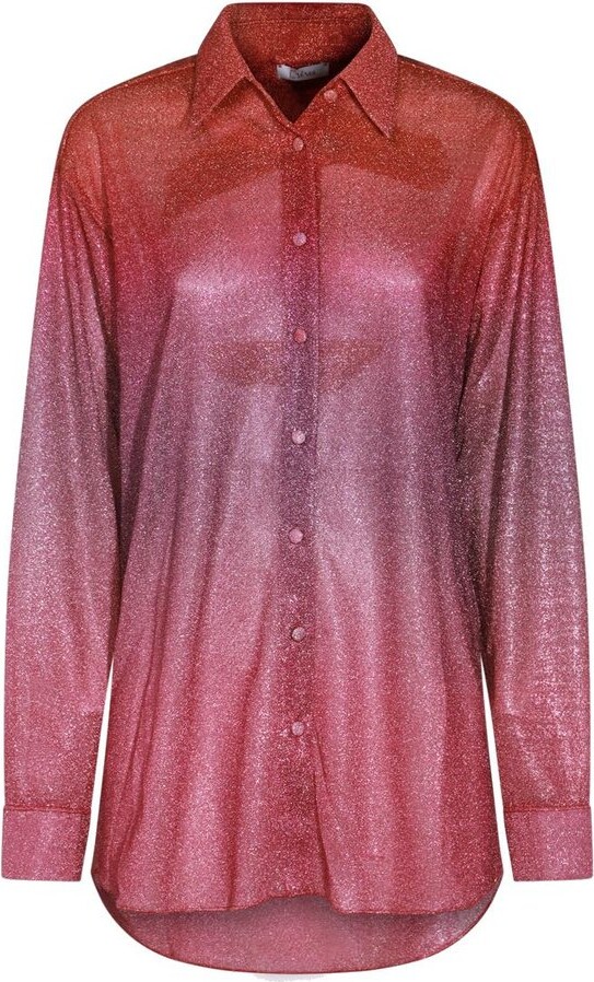 Oseree Lumière Feather-trimmed Stretch-lurex Shirt - Purple