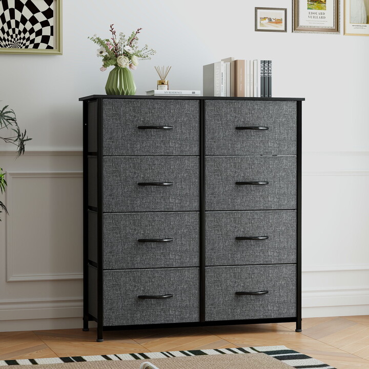 Uforic 8 Drawers Dresser Chest of Drawers for Bedroom Fabric Storage Dressers for Living Room Bedroom Black Gray