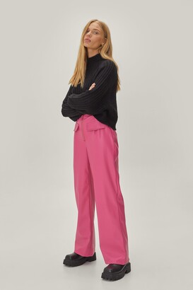 Nasty Gal Womens Petite Faux Leather Pocket Detail Wide Leg trousers