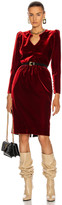 Thumbnail for your product : Saint Laurent Velvet Long Sleeve Midi Dress in Rouge Fume | FWRD