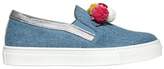 Thumbnail for your product : Aquazzura Mini Pompom Denim Slip-On Sneakers