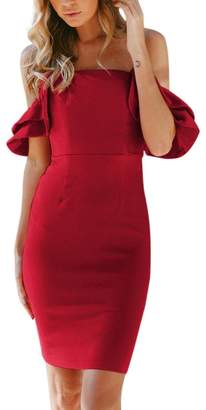 Alixyz Women's Prom Dress Ruffle Off The Shoulder Bodycon Evening Party Short Mini Dress (XL, )