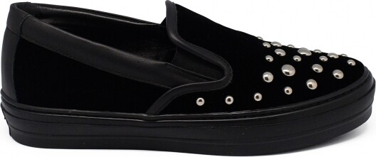 Louis Vuitton Black Patent Leather and Suede Studded Slip on Sneakers Size 38