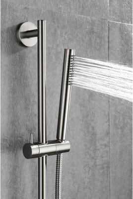 PlywoodPath Height Adjustable Handheld Shower With 28 - Inch Slide Bar And 59 Hose Stainless Multiple Spray Options For Comfort Hose Bar Stainless Steel Funct