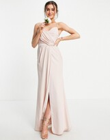Thumbnail for your product : ASOS DESIGN Bridesmaid drape cami maxi dress with wrap waist in blush