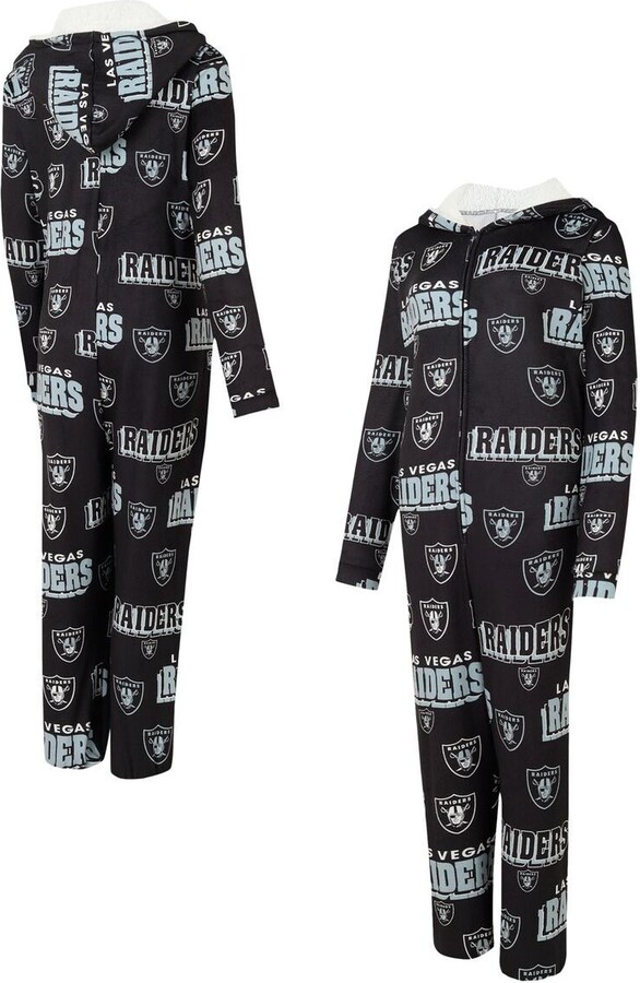 Concepts Sport Women's Black Las Vegas Raiders Roadway Allover Print Microfleece Full-Zip Union Suit