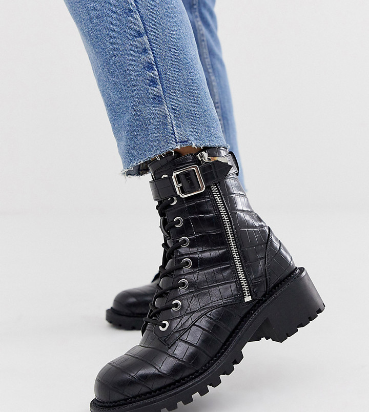 wide fit black lace up ankle boots