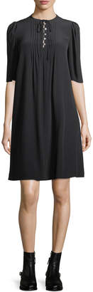 McQ Pintuck Half-Sleeve A-Line Silk Dress