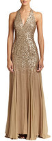 Thumbnail for your product : Halston Sequin-Top Halter Gown