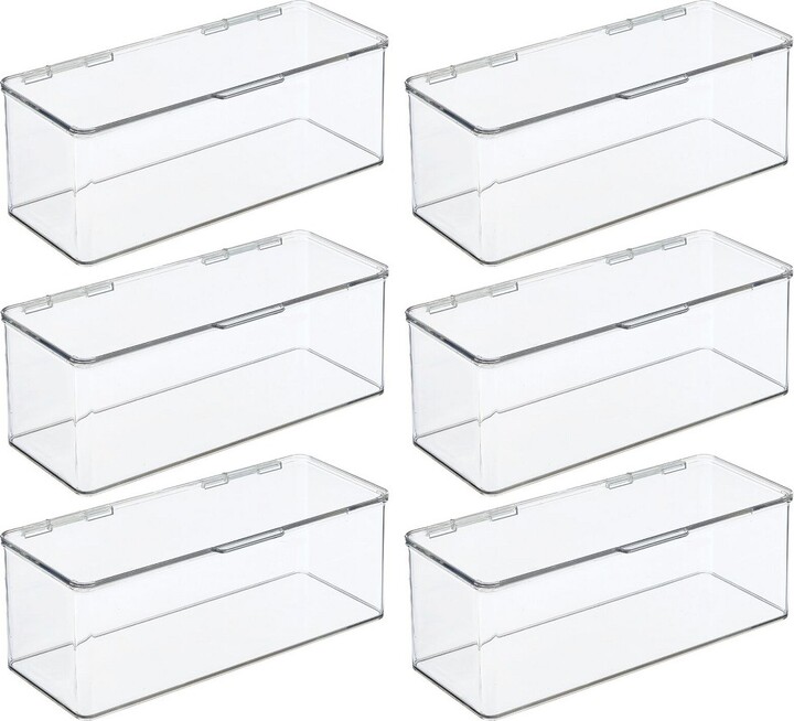 mDesign Tall Plastic Stackable Office Storage Box with Hinge Lid, 6