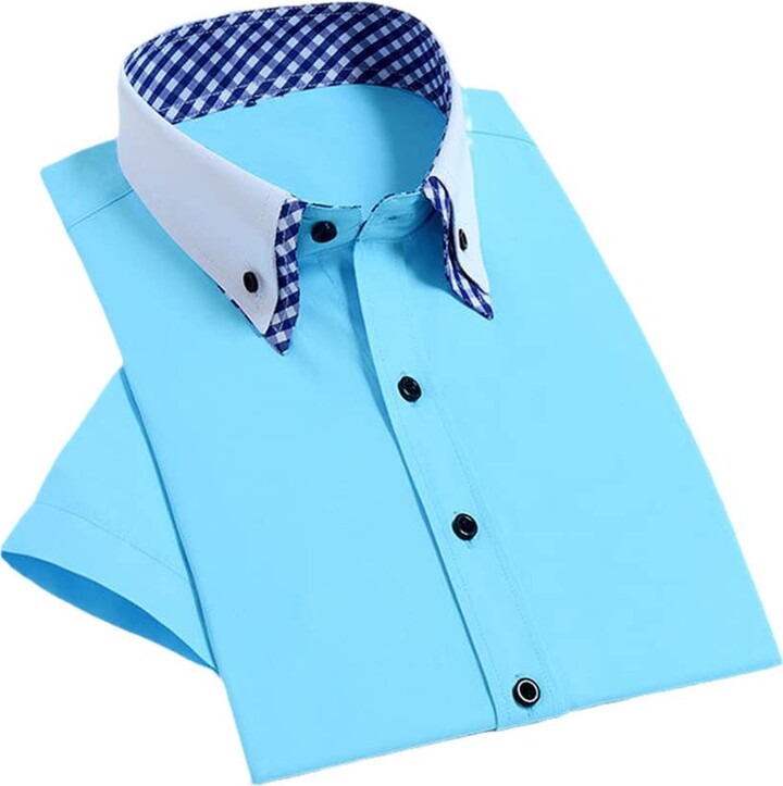 Kiioouu Mens Dress Shirt Non Iron Double Layer Short Sleeve Business