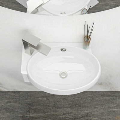 Ebern Designs 16.5X11 Inch Ceramic Rectangle Wall Mount Bathroom Sink With Single Faucet Hole