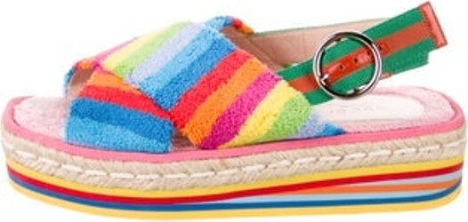 Gucci Terry Cloth Espadrilles Pink Colorblock Pattern Web Accent Platform Crossover Straps & Buckle Closure at Ankles Includes Dust Bag