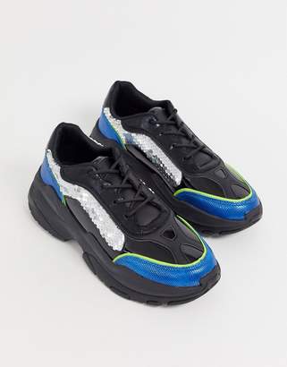 ASOS Design DESIGN sneakers in black patent and sequin with chunky sole