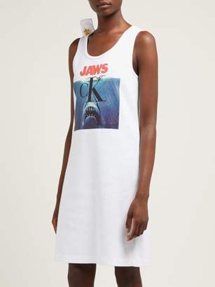 Calvin Klein Jaws-print Ribbed Cotton-jersey Dress - Womens - White Multi