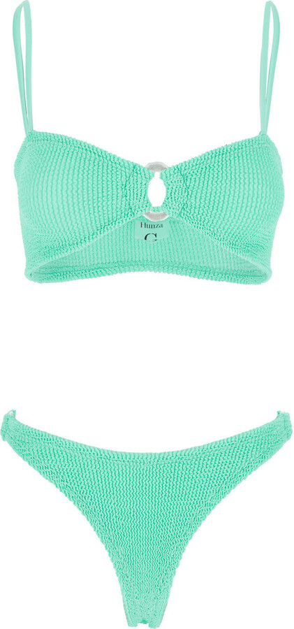 'misty' Green Bikini With Fixed Spaghetti Straps And Cut-out With Ring In Tech Fabric Stretch Woman