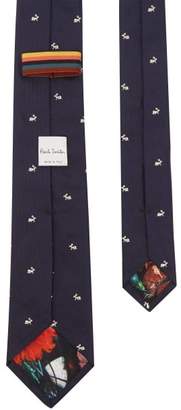 Paul Smith Jacquard Rabbit-motif Silk-faille Tie - Mens - Blue Multi