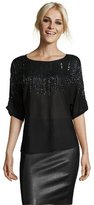 Thumbnail for your product : Chelsea Flower black chiffon woven beaded 3/4 sleeve top