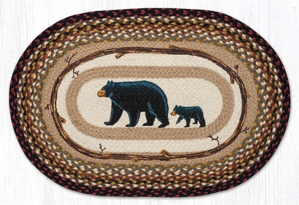 Earth Rugs EarthRugsOvalPatchRug–BurgundyMama&BabyBearDesignBraidedJute20\