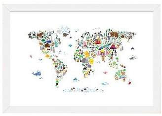 iCanvas 'Animal Map of the World' Graphic Art Print Format: White Frame,