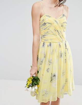ASOS Tall TALL WEDDING Rouched Midi Dress in Sunshine Floral Print