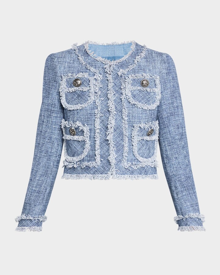 Maison Common Cotton-Blend Short Jacket with Fringe Trim