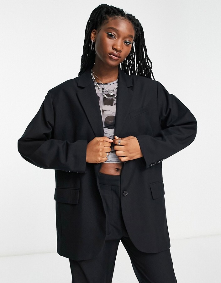 Weekday Erin polyester blend oversized blazer in black - BLACK - ShopStyle
