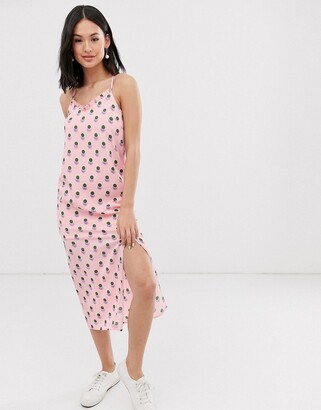 Daisy Street cami strap midi dress with thigh split in graphic polka dot