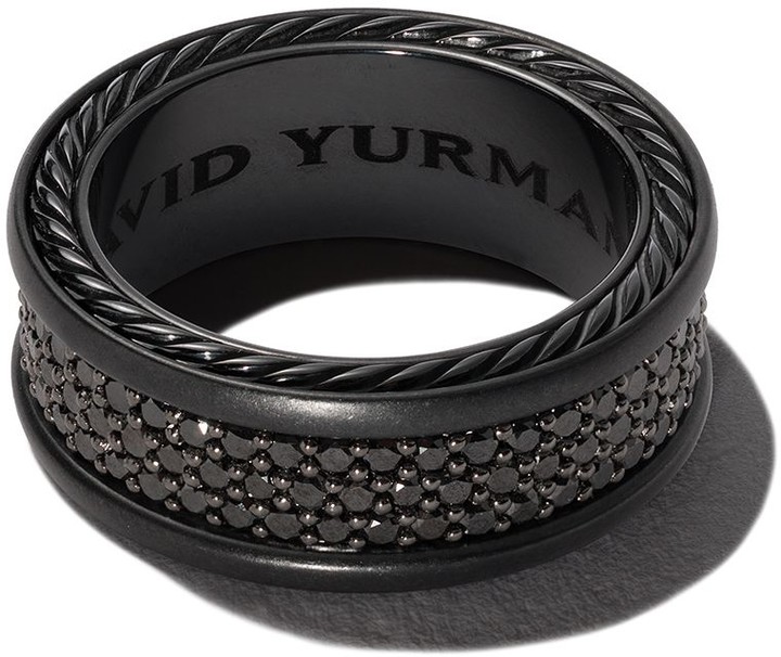 David Yurman Streamline Three-Row Band Ring with Black Diamonds and Black Titanium, Size 10