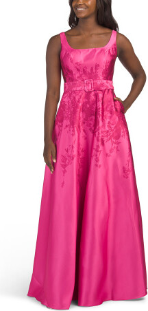 Sleeveless Floral Mikado Gown With Belt for Women | Polyester