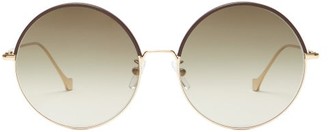 Loewe Leather-trimmed Round Metal Sunglasses - Gold