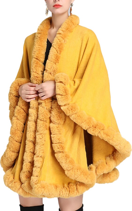 MAYILNSIN Cape Winter Coat Poncho With Fur Trims Faux Fur Shawl Wrap Oversize Cardigans For Wedding Bride Bridesmaids