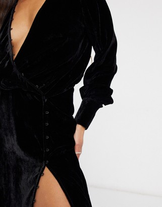 ASOS DESIGN bias cut drape mini dress with button detail in velvet