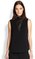 Thumbnail for your product : A.L.C. Lauryn Leather-Neck Crepe Top