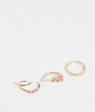 Topshop 4-pack enamel heart rings in gold and red - ShopStyle