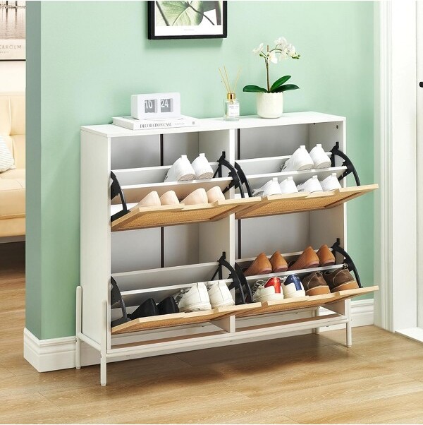 Jojoka ShoeCabinetStorageforEntrywayRattanShoeCabinetwith4FlipDrawers