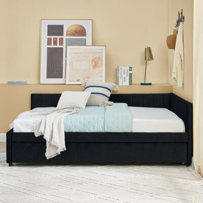 Full Size Daybed With Trundle Upholstered Tufted Sofa Bed, Sofa Bed Frame With Comfortable Backrest And Armrests, Velvet(79.5''X58''x25'')