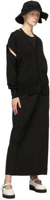 Y's Black Linen & Cotton Asymmetric Long Skirt