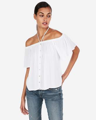 Express Off The Shoulder Button Front Top