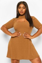 Thumbnail for your product : boohoo Plus Soft Rib Cut Out Skater Dress