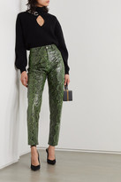 Thumbnail for your product : ATTICO Snake-effect Leather Tapered Pants - Green