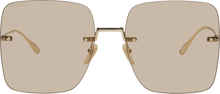 Gucci GG1221S 004 56mm Square Rimless Sunglasses Gold with Brown Logo Lens  | eBay