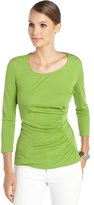 Thumbnail for your product : Lafayette 148 New York verde green silk woven 3/4 sleeve ruched 'Eclipse' top